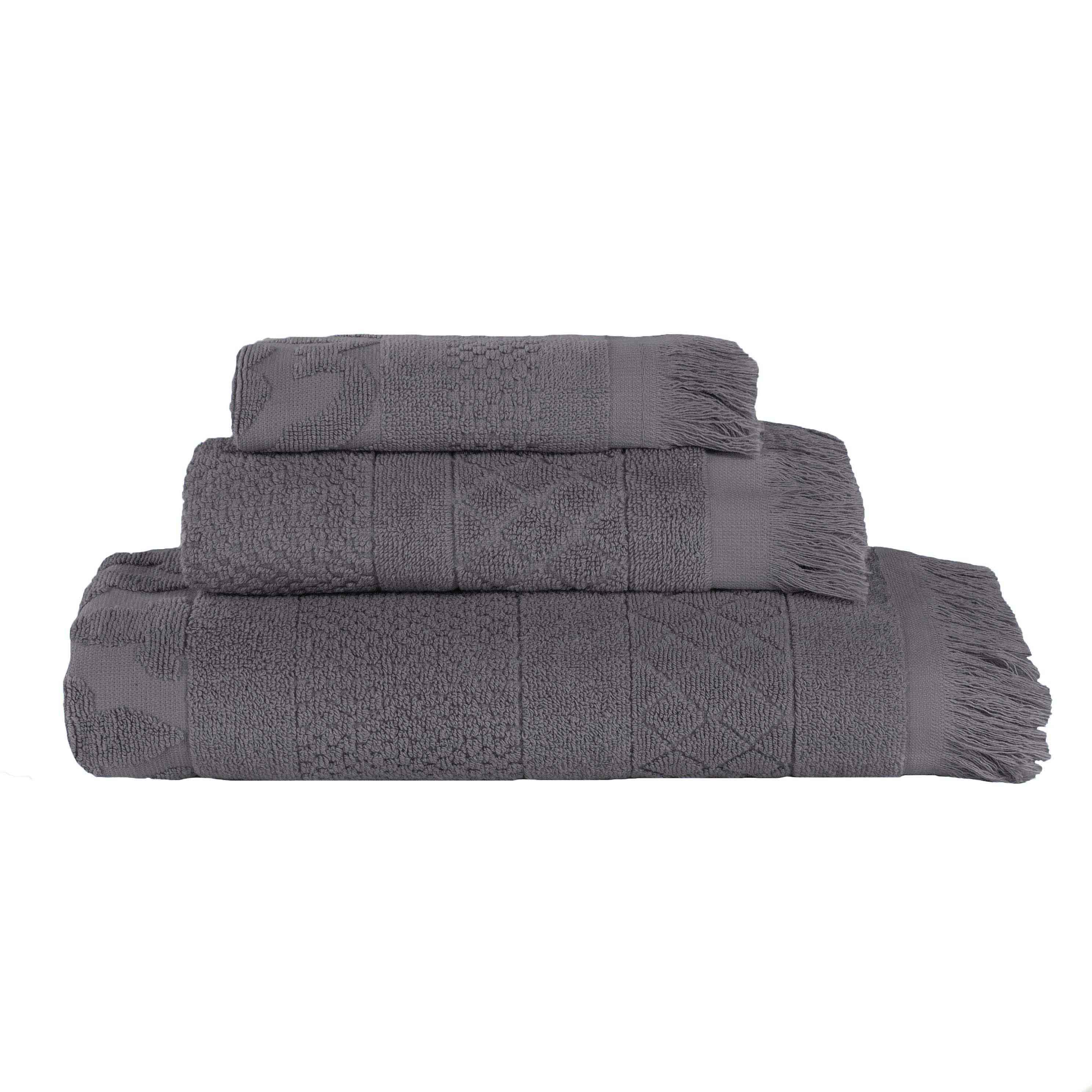 Rolla Cotton Geometric Jacquard Plush Soft Absorbent 3 Piece Towel Set - Blue Nile Mills