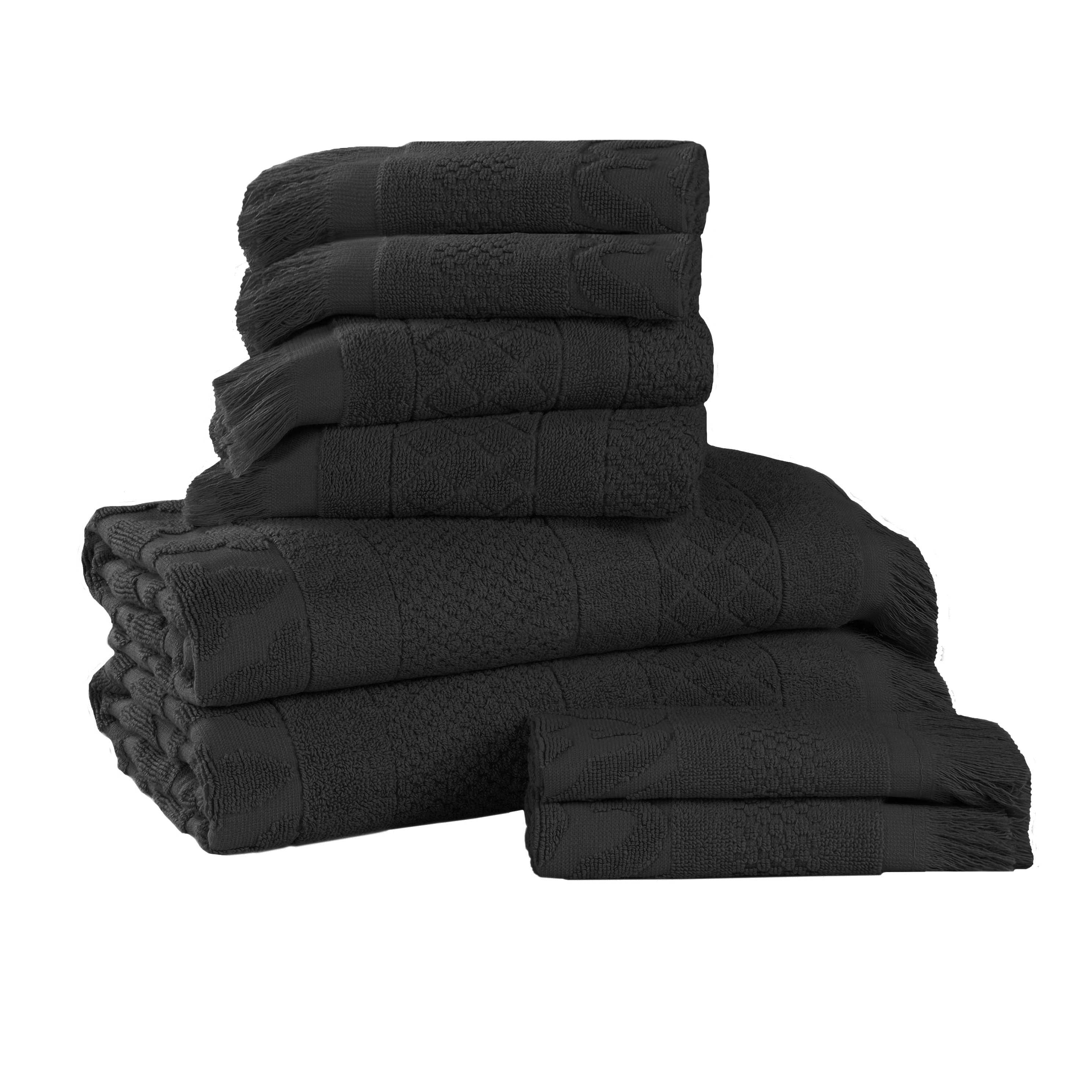 Rolla Cotton Geometric Jacquard Plush Soft Absorbent 8 Piece Towel Set - Blue Nile Mills