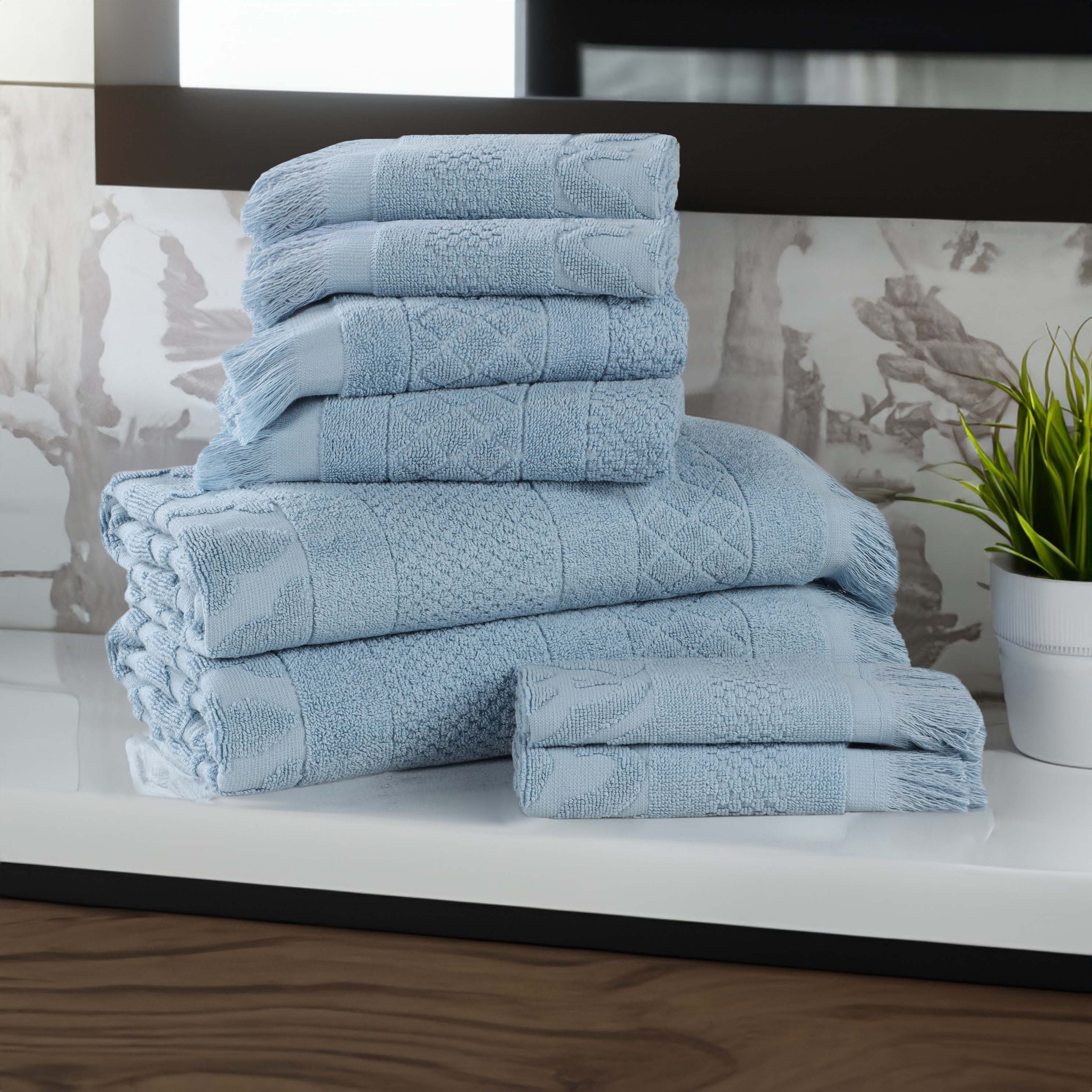 Rolla Cotton Geometric Jacquard Plush Soft Absorbent 8 Piece Towel Set - Blue Nile Mills