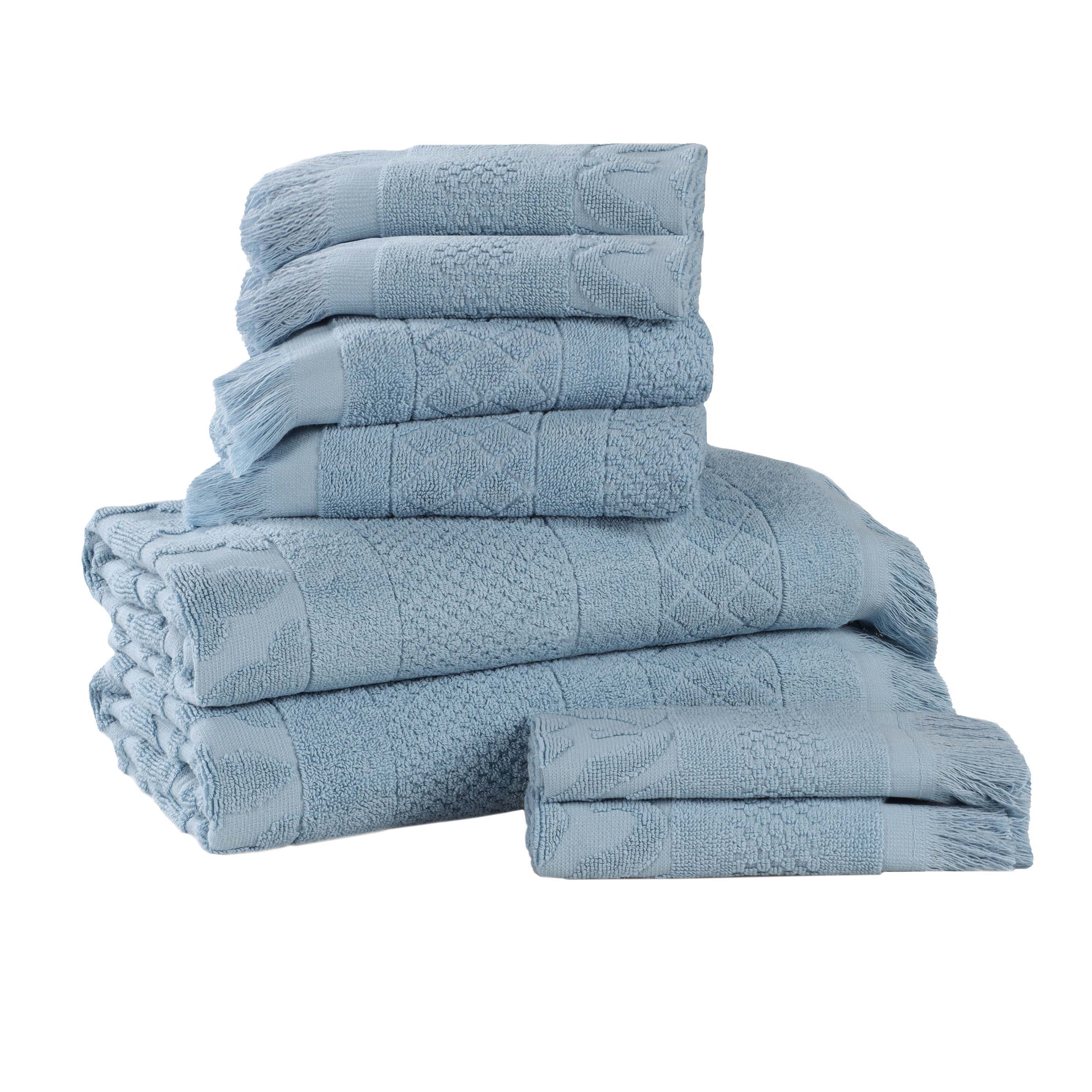 Rolla Cotton Geometric Jacquard Plush Soft Absorbent 8 Piece Towel Set - Blue Nile Mills