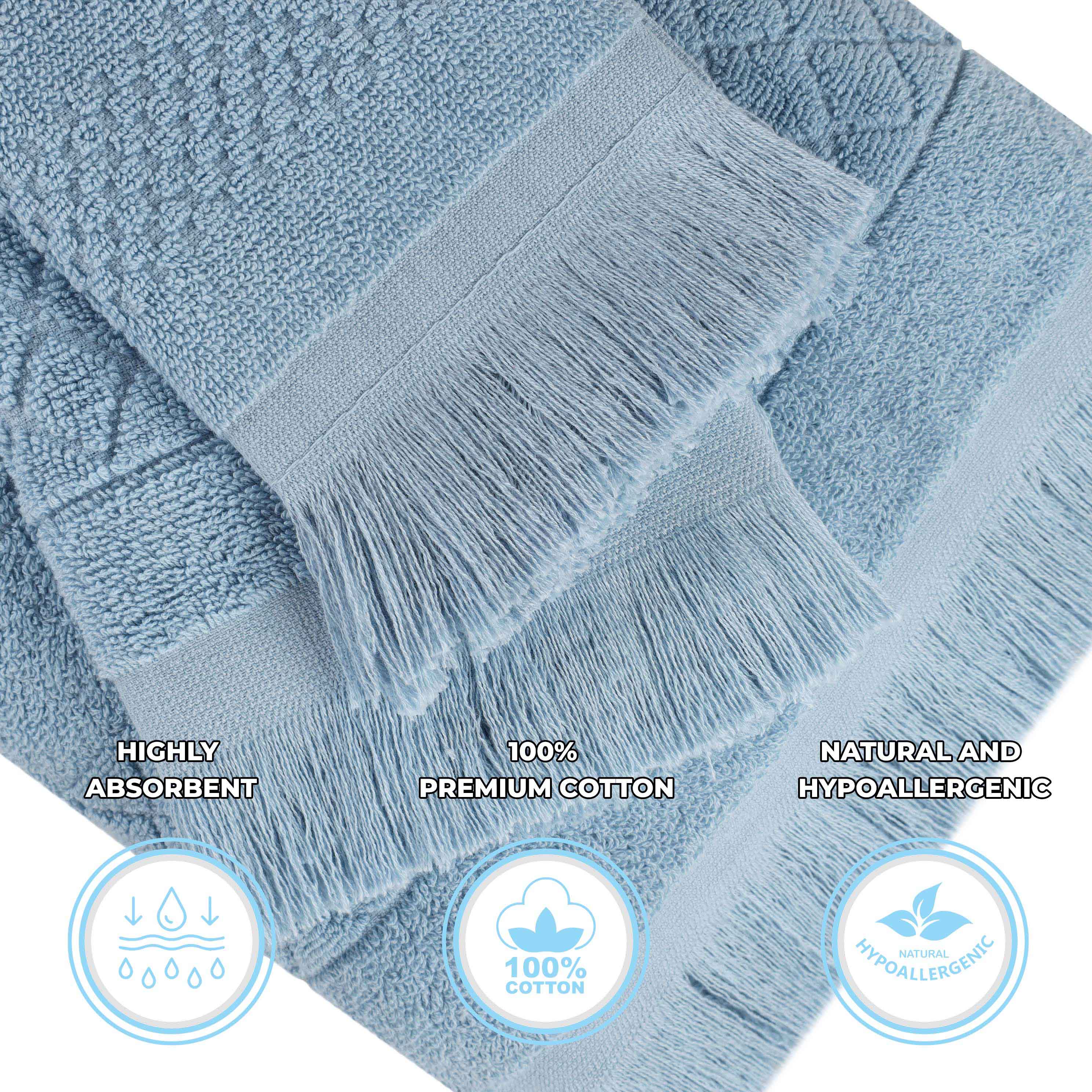 Rolla Cotton Geometric Jacquard Plush Soft Absorbent 8 Piece Towel Set - Blue Nile Mills