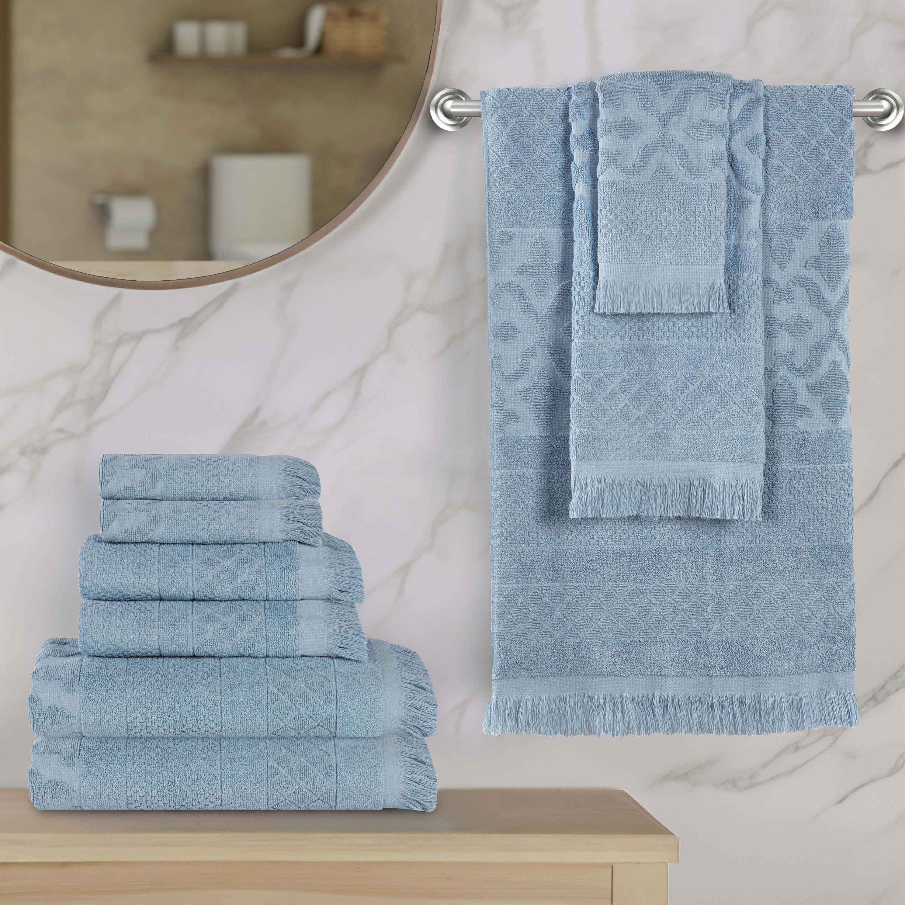 Rolla Cotton Geometric Jacquard Plush Soft Absorbent 9 Piece Towel Set - Blue Nile Mills