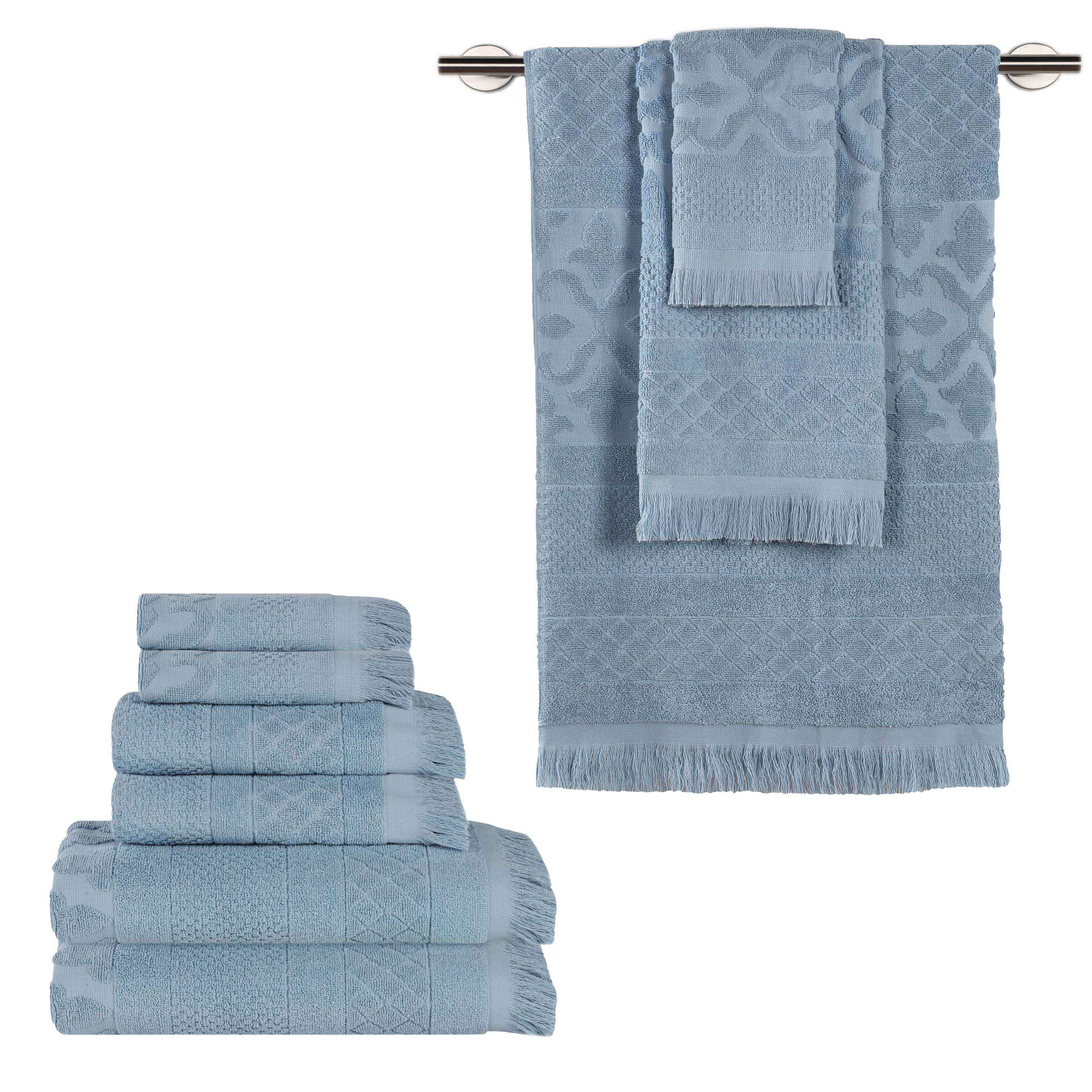 Rolla Cotton Geometric Jacquard Plush Soft Absorbent 9 Piece Towel Set - Blue Nile Mills