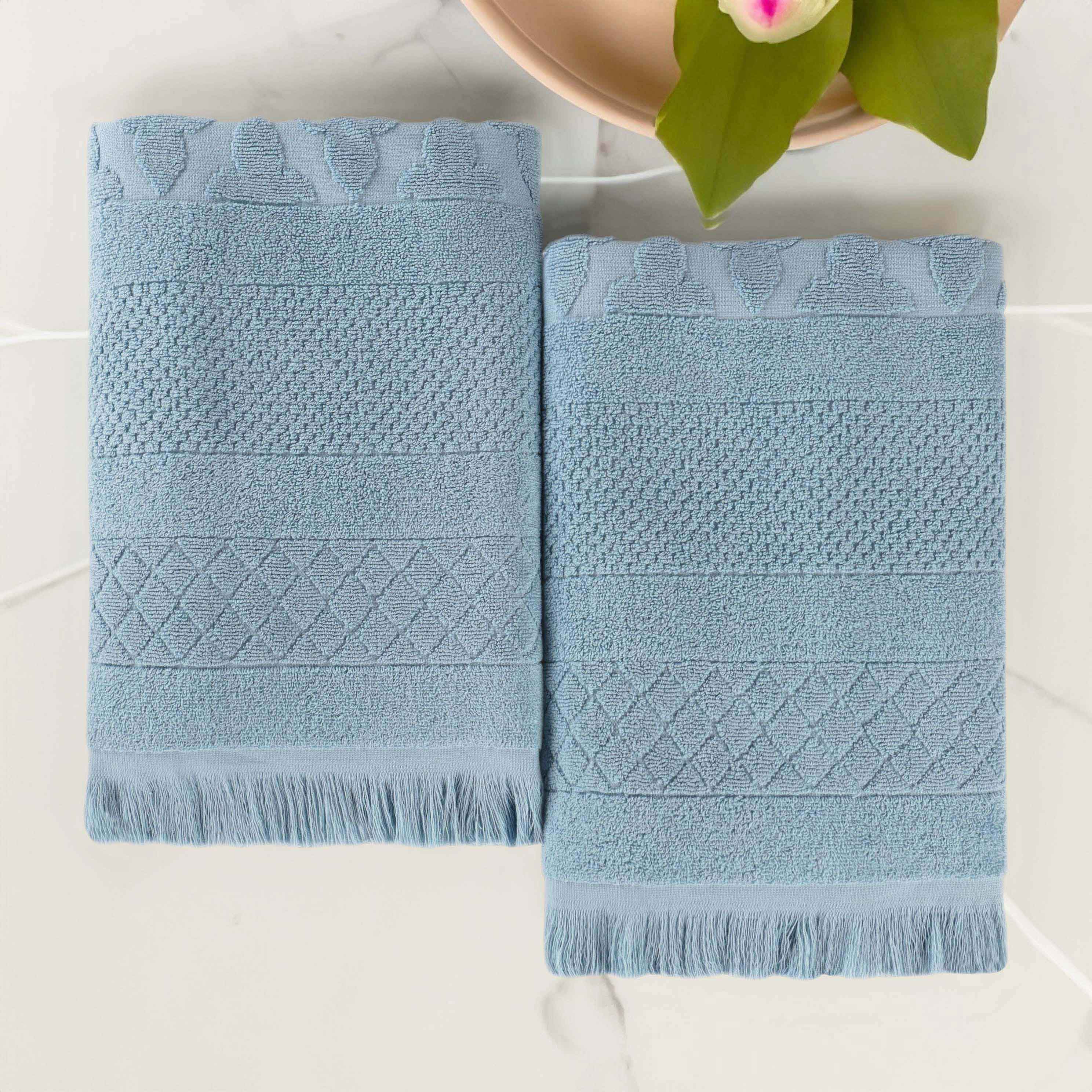 Rolla Cotton Geometric Jacquard Plush Absorbent Bath Sheet Set of 2 - Blue Nile Mills