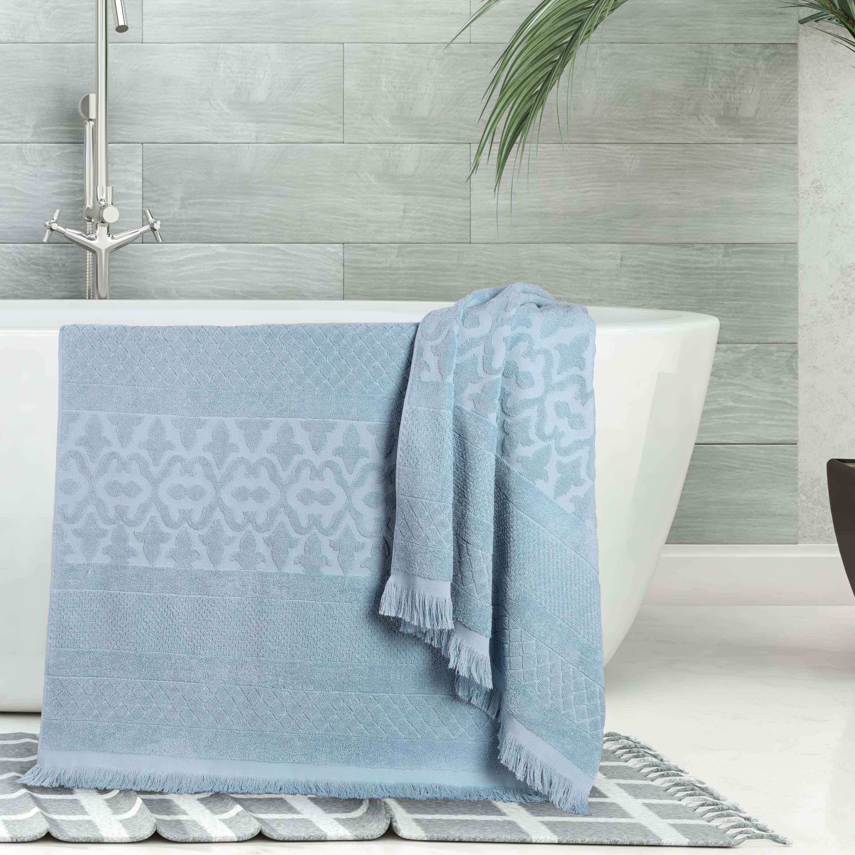 Rolla Cotton Geometric Jacquard Plush Absorbent Bath Sheet Set of 2 - Blue Nile Mills