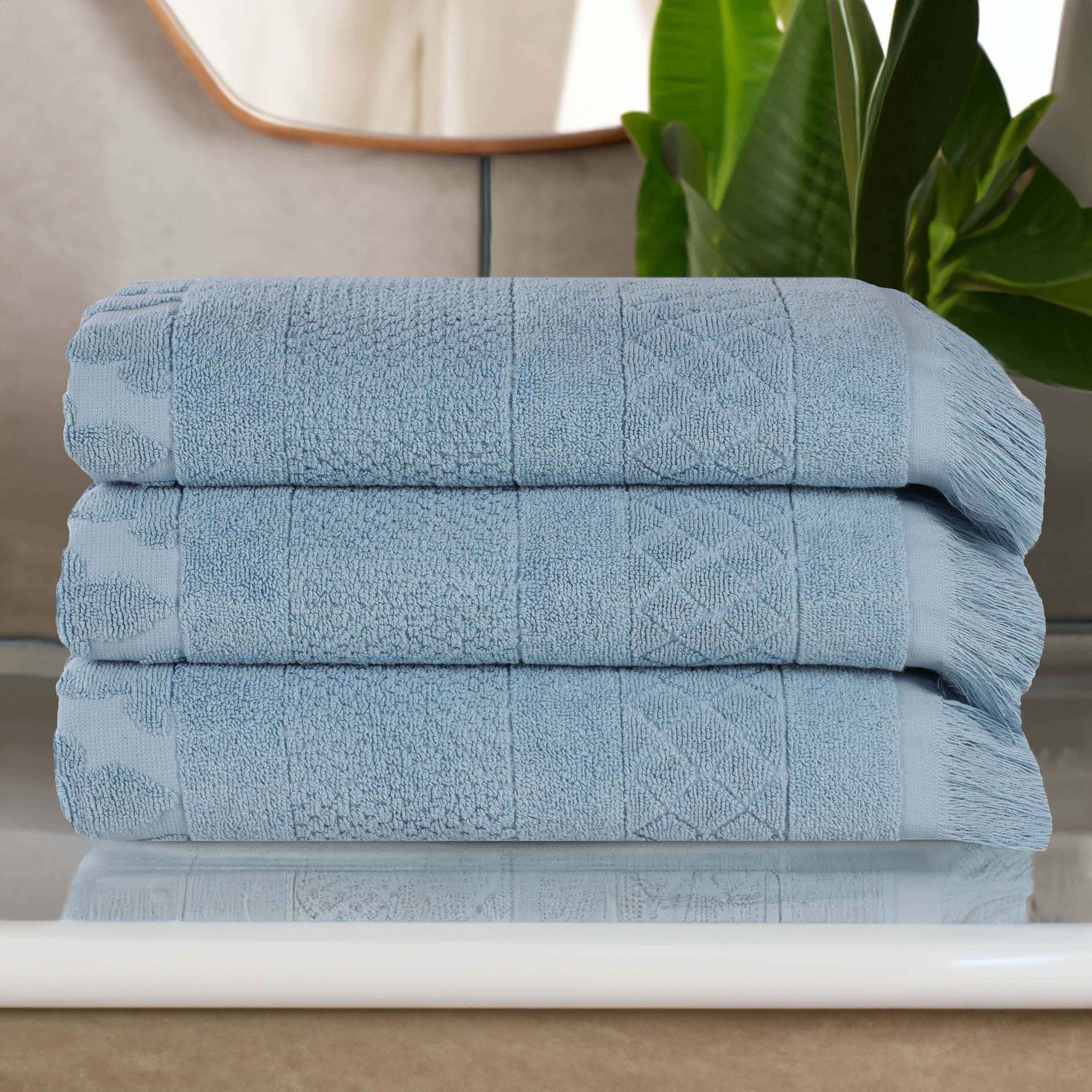 Rolla Cotton Geometric Jacquard Plush Absorbent Bath Towel Set of 3 - Blue Nile Mills