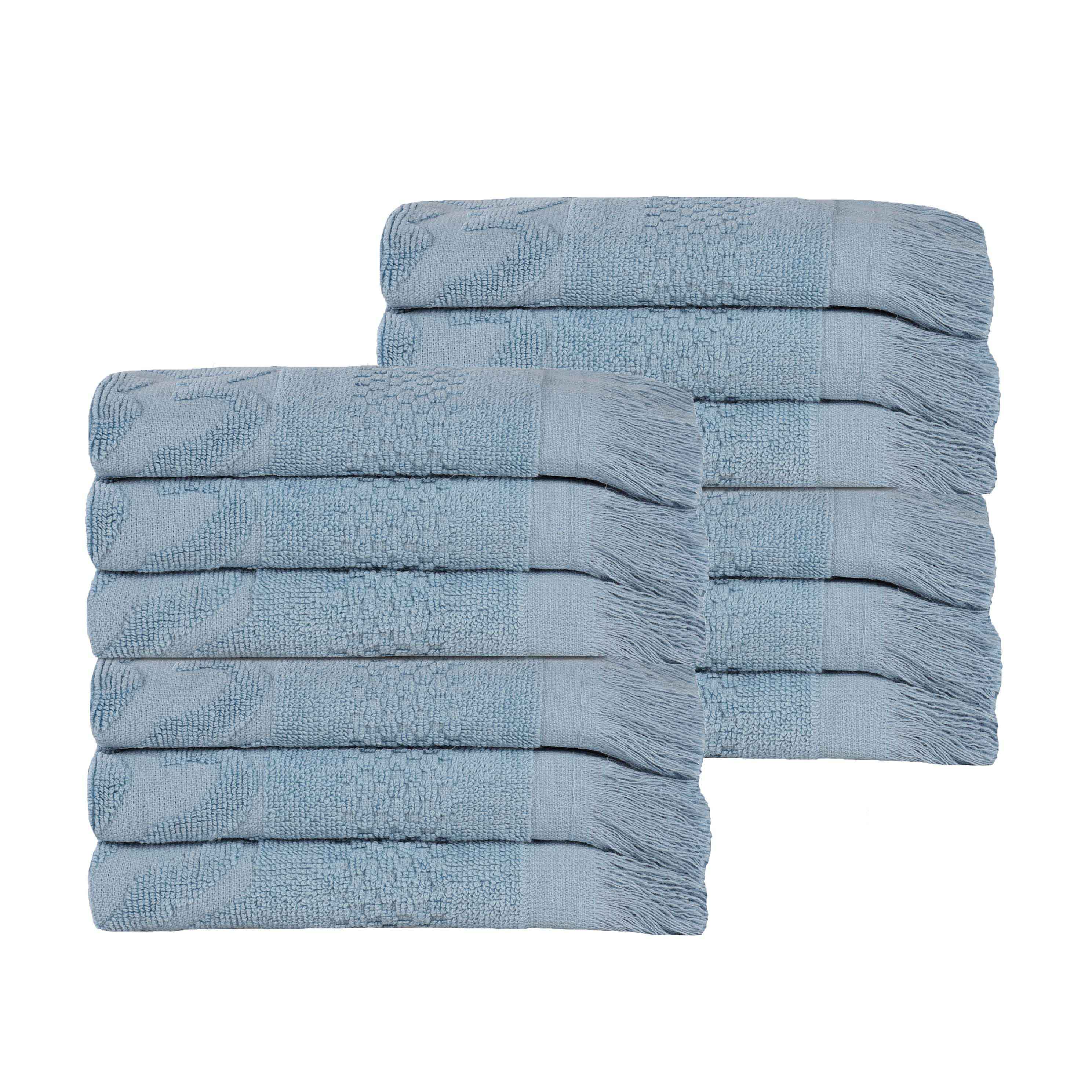 Rolla Cotton Geometric Jacquard Plush Face Towel Washcloth Set of 12 - Blue Nile Mills