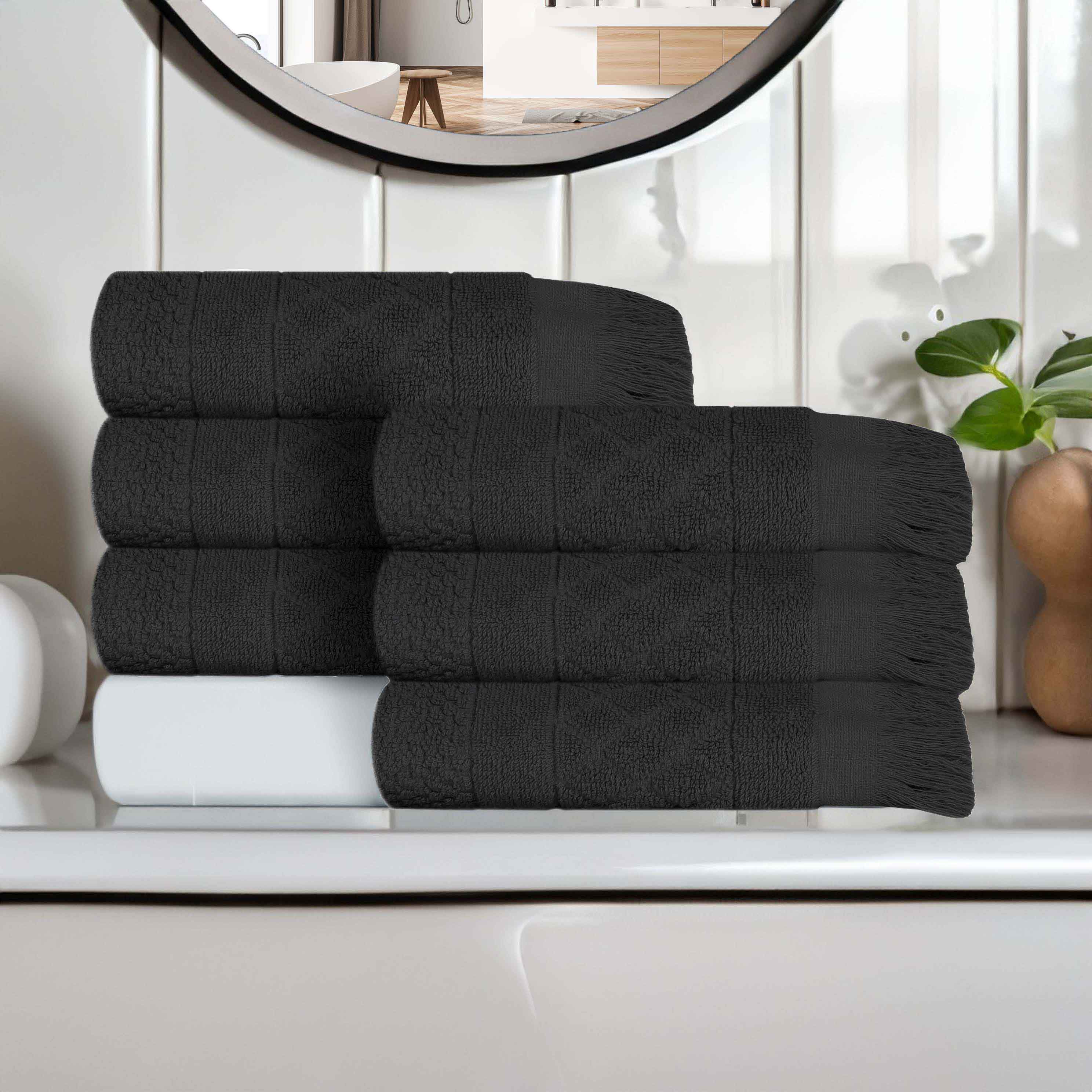 Rolla Cotton Geometric Jacquard Plush Absorbent Hand Towel Set of 6 - Blue Nile Mills