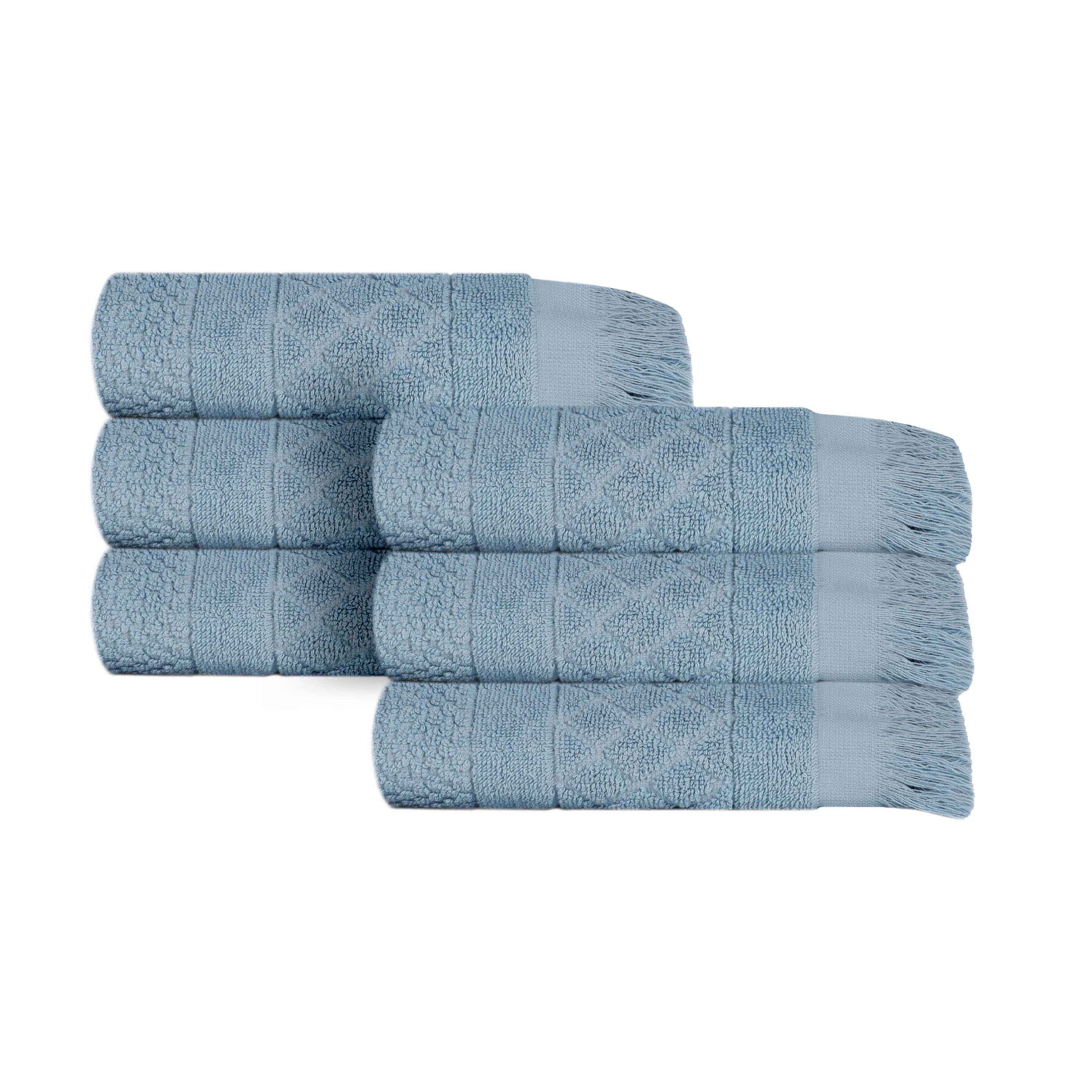 Rolla Cotton Geometric Jacquard Plush Absorbent Hand Towel Set of 6 - Blue Nile Mills
