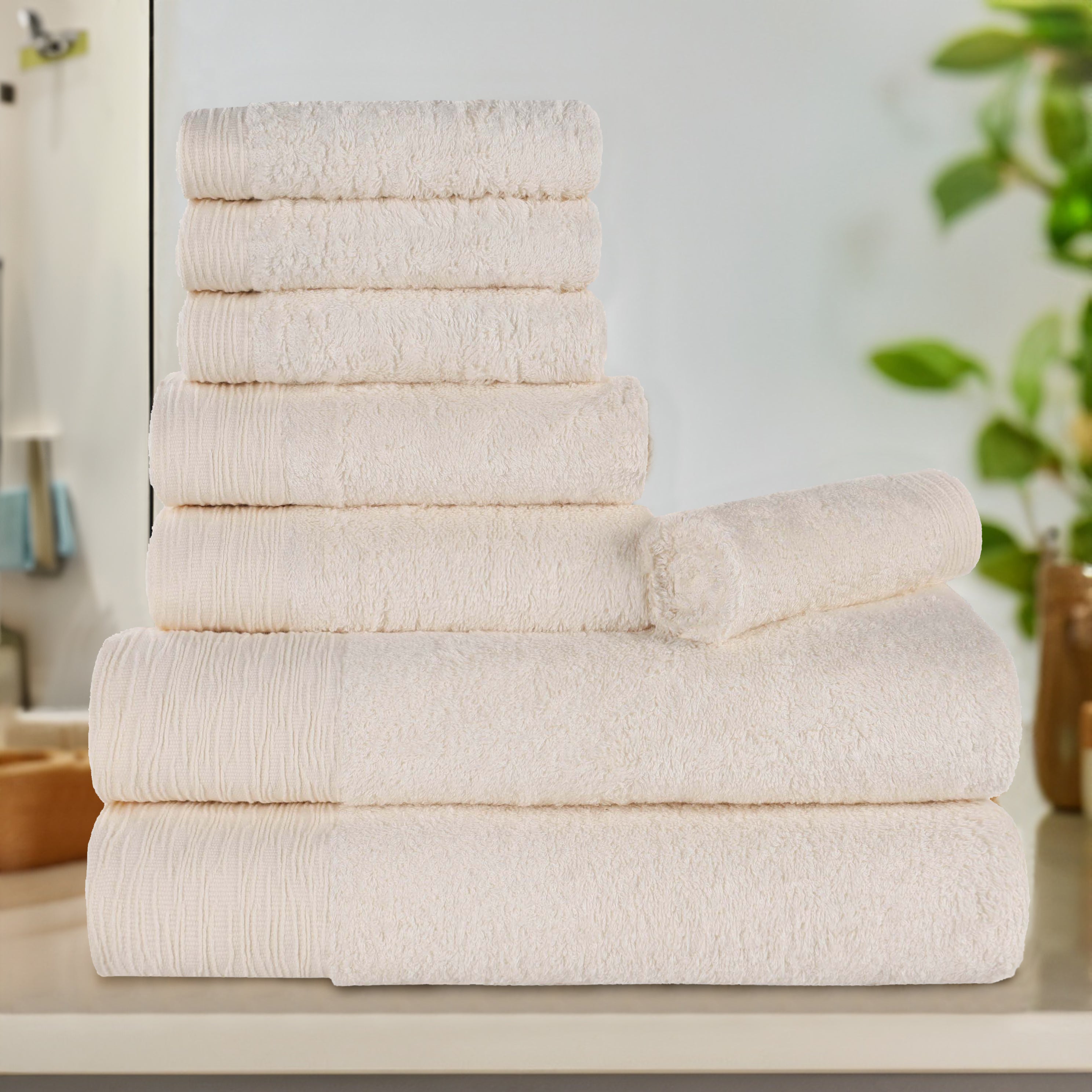 Rayon from Bamboo Eco-Friendly Fluffy Soft Solid 8 Piece Towel Set - Blue Nile Mills
