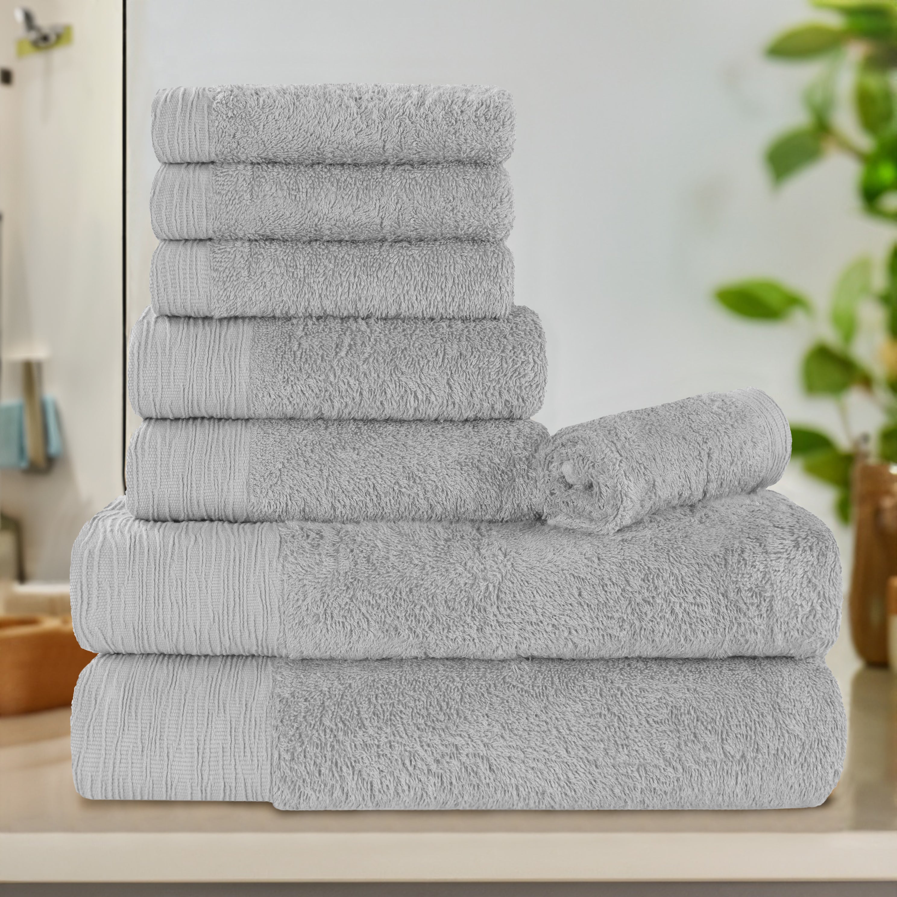 Rayon from Bamboo Eco-Friendly Fluffy Soft Solid 8 Piece Towel Set - Blue Nile Mills