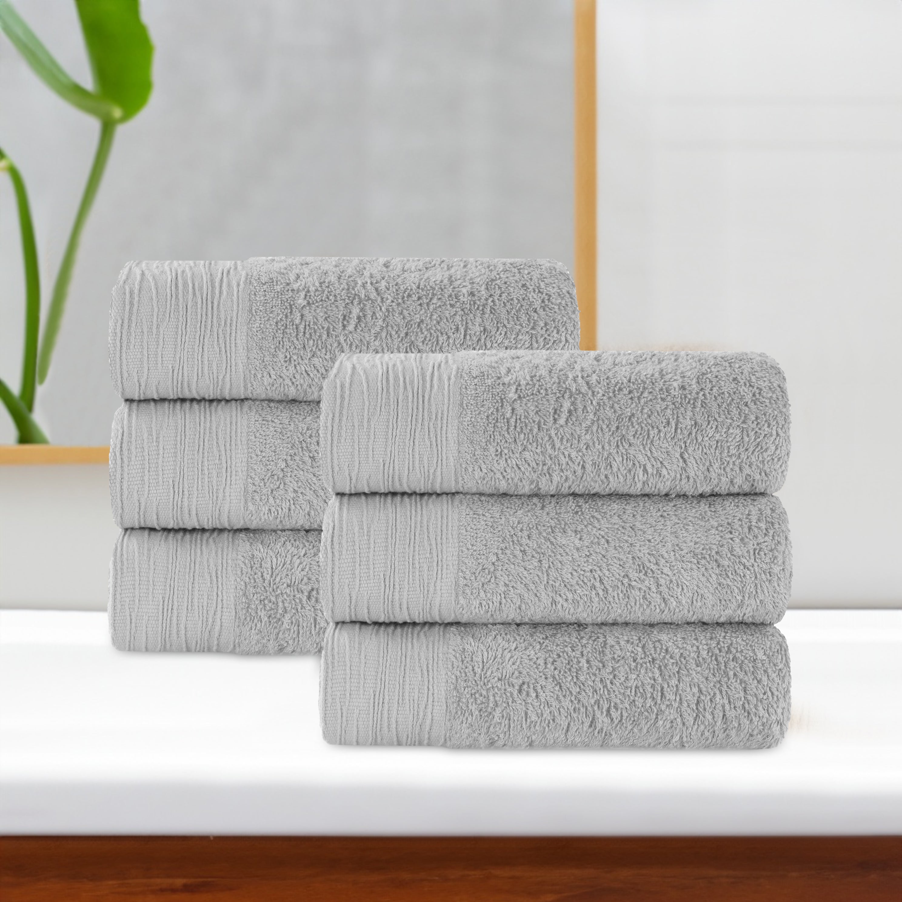 Rayon from Bamboo Eco-Friendly Fluffy Solid Hand Towel Set of 6 - Blue Nile Mills