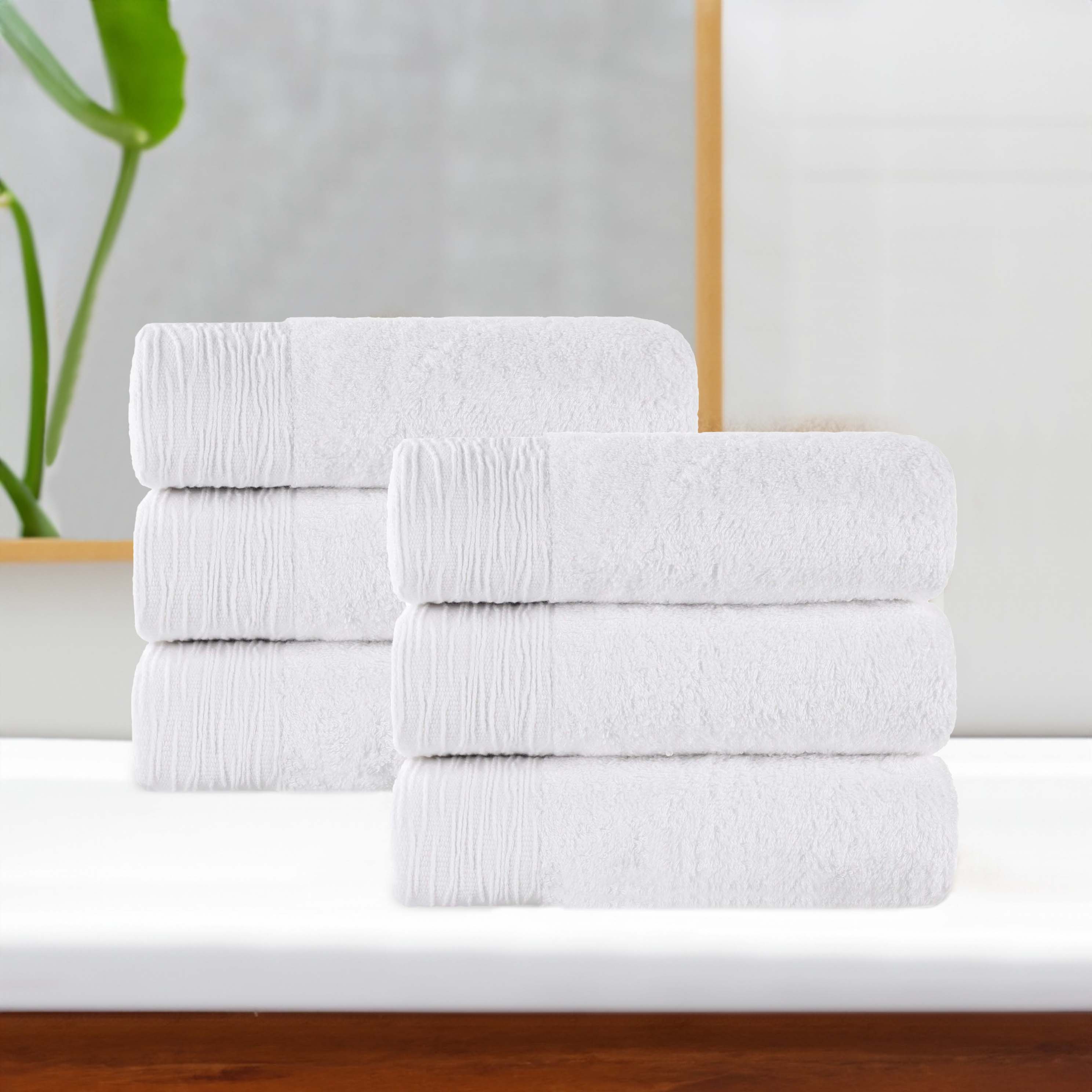 Rayon from Bamboo Eco-Friendly Fluffy Solid Hand Towel Set of 6 - Blue Nile Mills