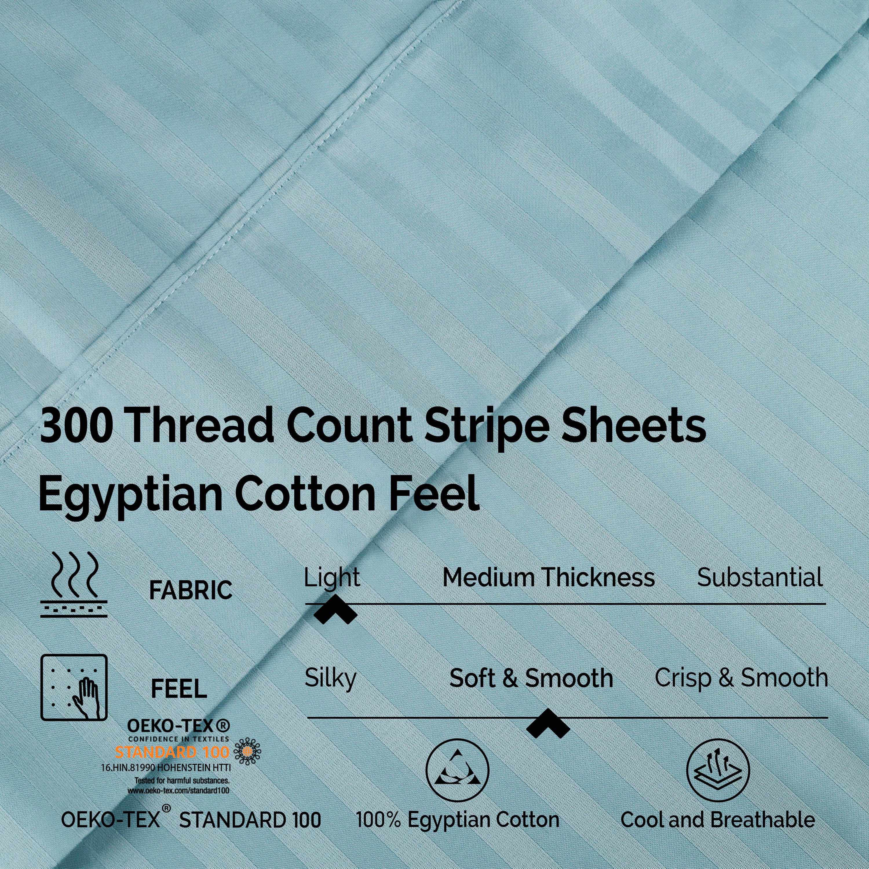 Egyptian Cotton 300 Thread Count Striped Deep Pocket Sheet Set - Blue Nile Mills