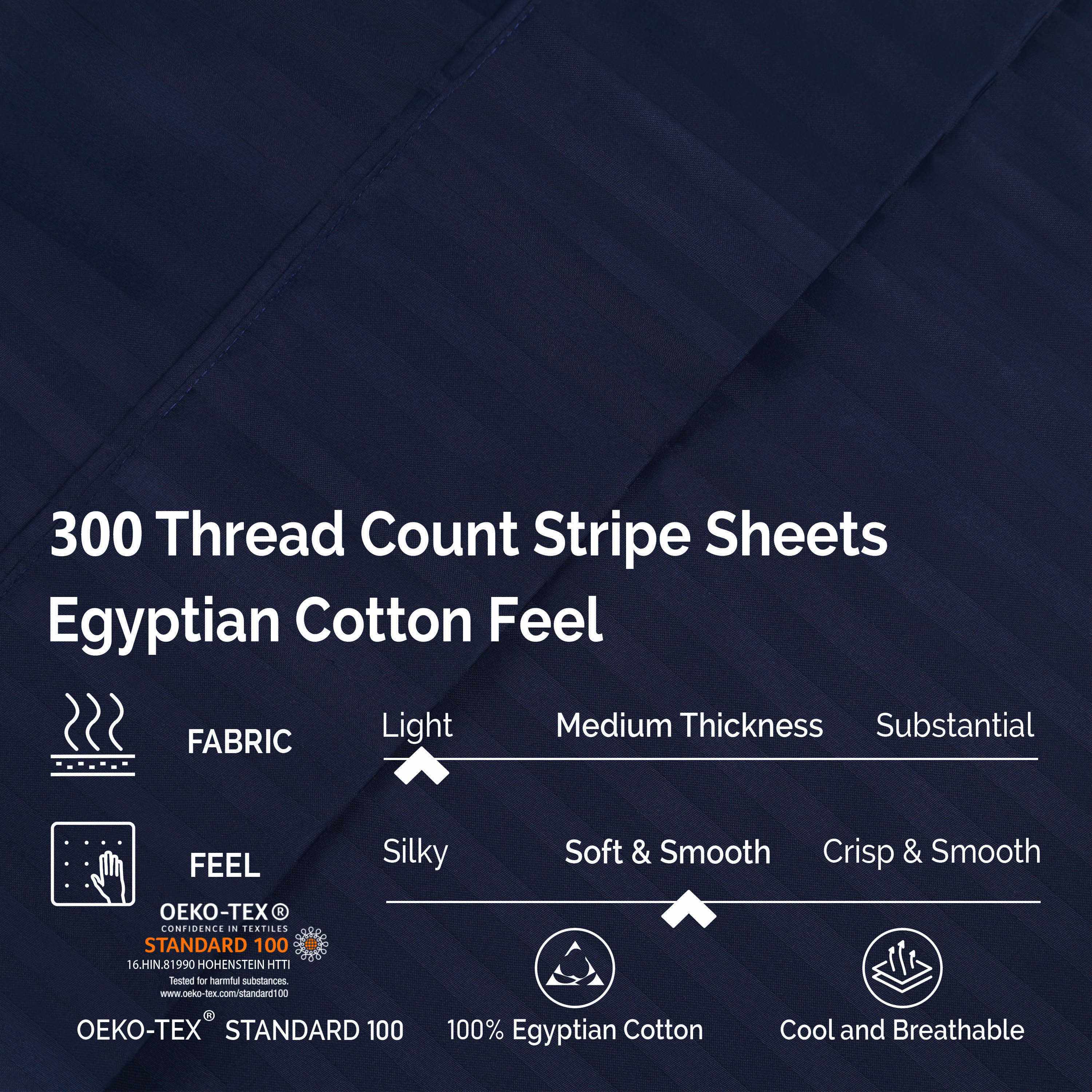 Egyptian Cotton 300 Thread Count Striped Deep Pocket Sheet Set - Blue Nile Mills