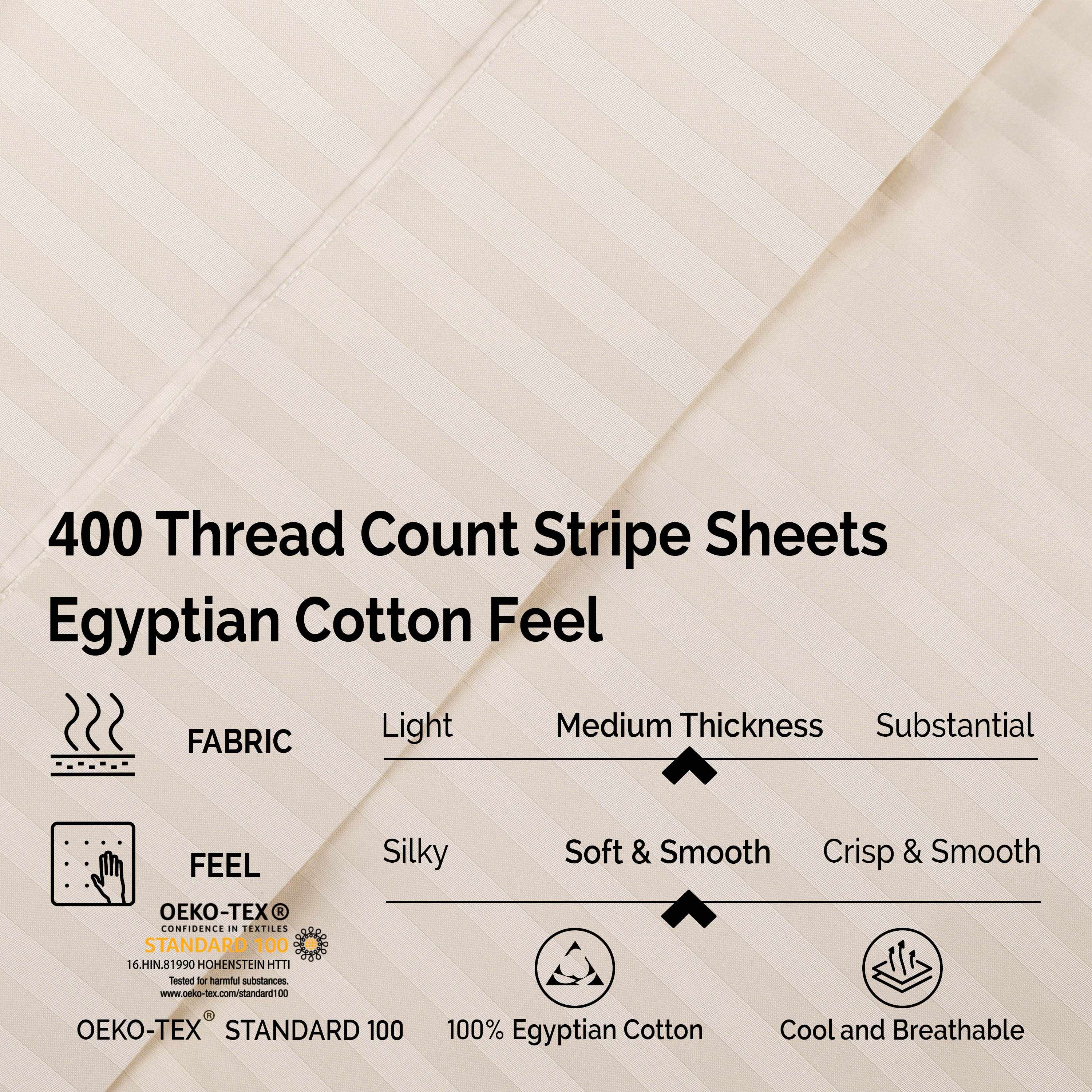 Egyptian Cotton 400 Thread Count Striped Deep Pocket Sheet Set - Blue Nile Mills