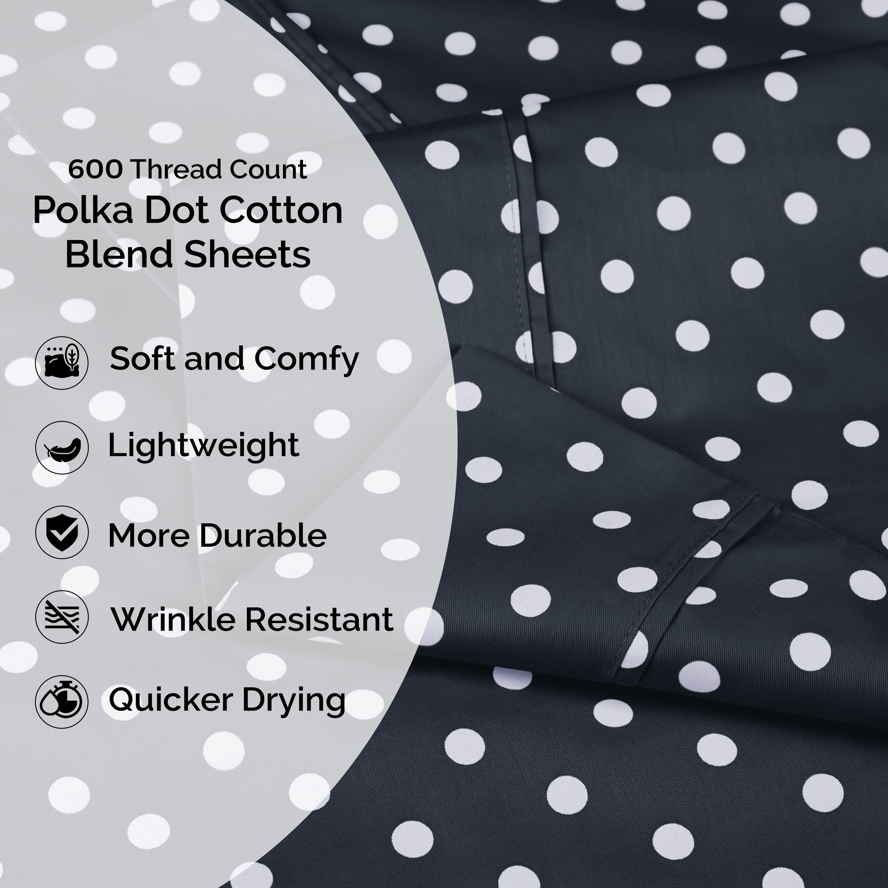 Polka Dot 600 Thread Count Cotton Blend Deep Pocket Sheet Set - Blue Nile Mills
