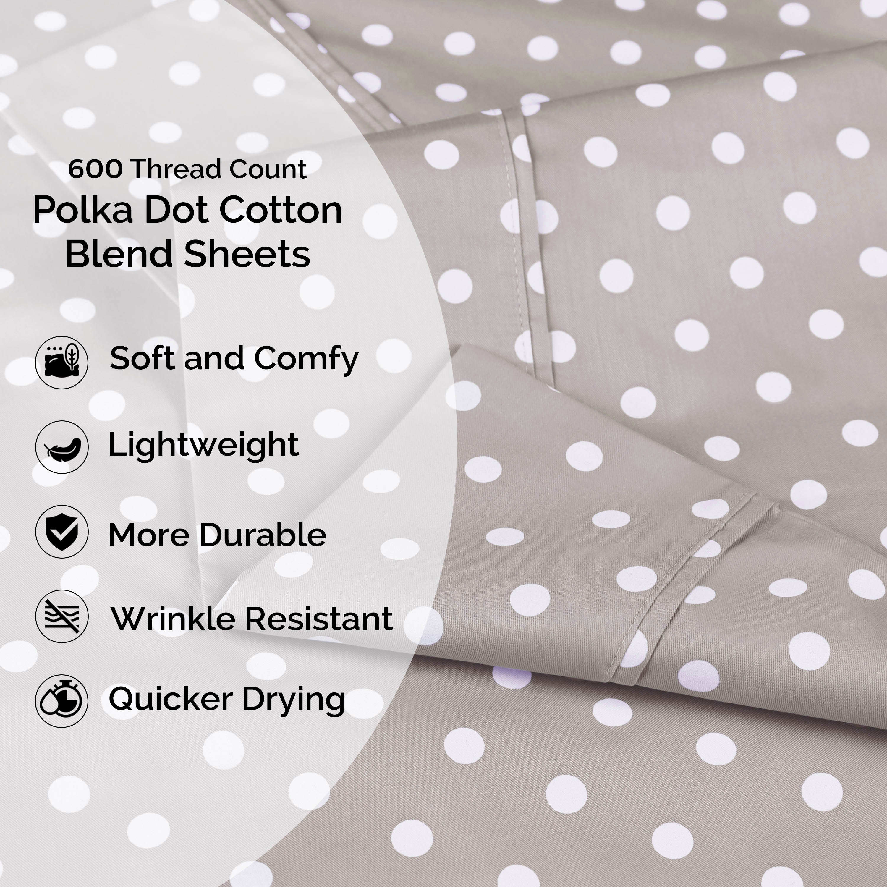 Polka Dot 600 Thread Count Cotton Blend Deep Pocket Sheet Set - Blue Nile Mills