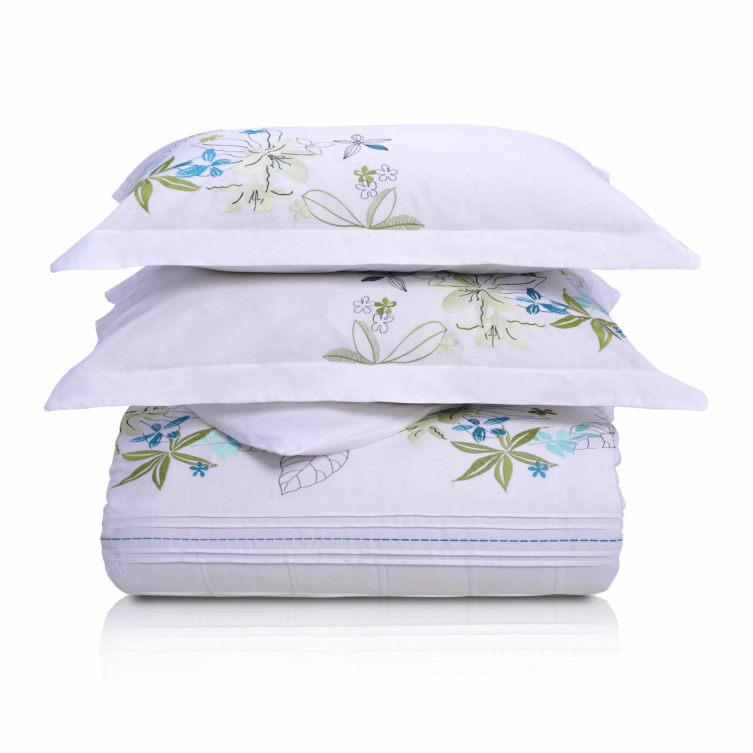 Spring Blooms Cotton Embroidered Floral 3-Piece Duvet Cover Set - Blue Nile Mills