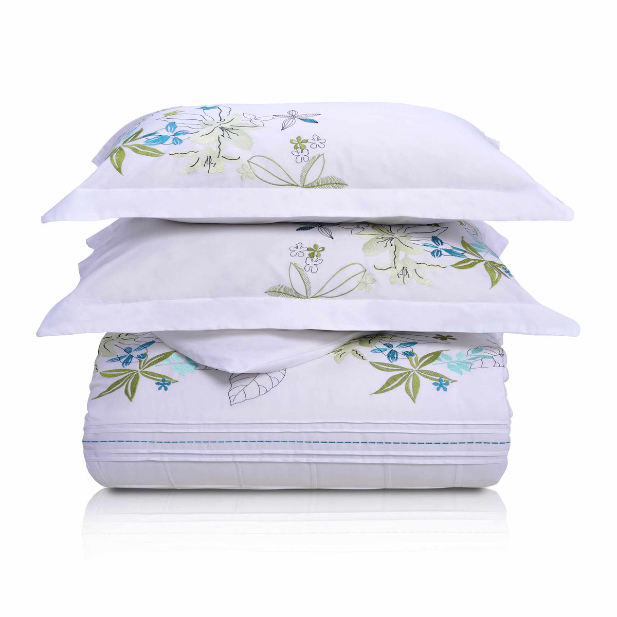 Spring Blooms Cotton Embroidered Floral 3-Piece Duvet Cover Set - Blue Nile Mills