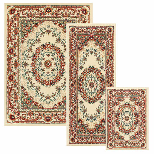Tayana Indoor Area Rug, Floral, French Aubusson Design, Vintage, 3-Pieces - Caramel