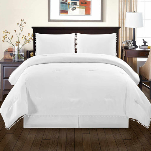 Willow Microfiber Down Alternative Embroidered Comforter with Pillow Sham Set - WHite