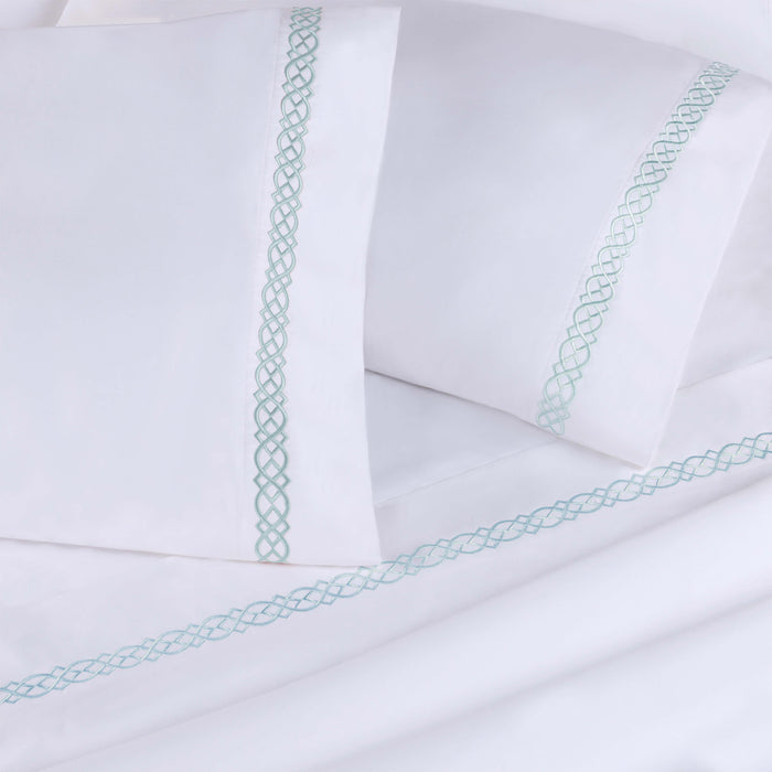 Egyptian Cotton 1000 Thread Count Embroidered Bed Sheet Set - White/Blue