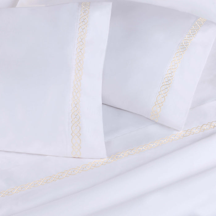 Egyptian Cotton 1000 Thread Count Embroidered Bed Sheet Set -Ivory