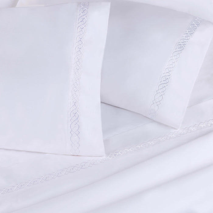 Egyptian Cotton 1000 Thread Count Embroidered Bed Sheet Set - White/White