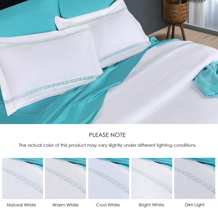 Egyptian Cotton 1000 Thread Count Embroidered Duvet Cover Set - White/Blue