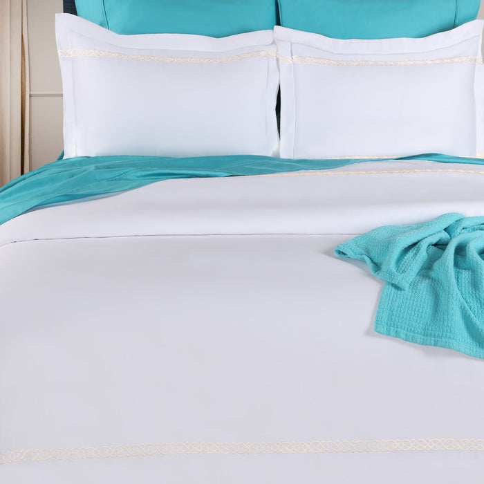 Egyptian Cotton 1000 Thread Count Embroidered Duvet Cover Set - White/Ivory