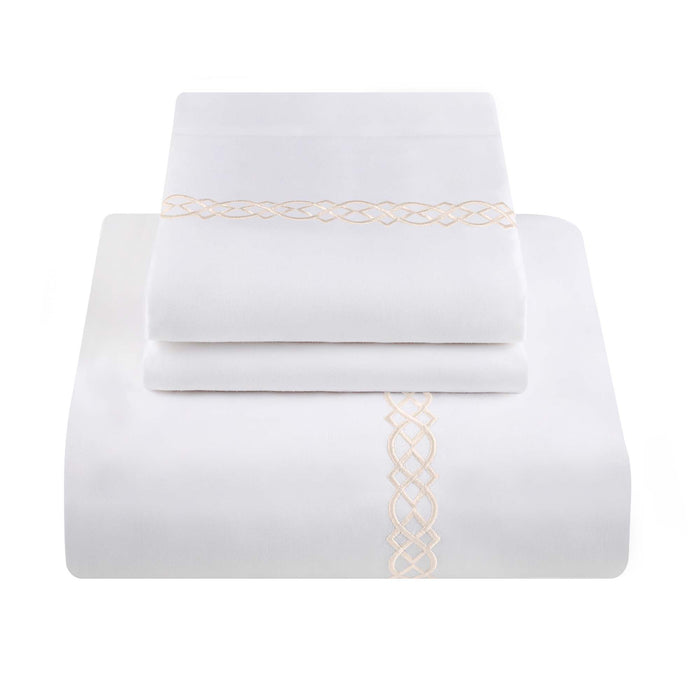 Egyptian Cotton 1000 Thread Count Embroidered Duvet Cover Set - White/Ivory
