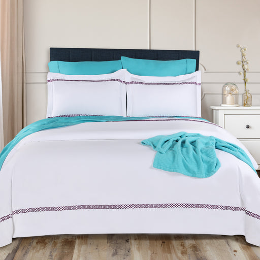 Egyptian Cotton 1000 Thread Count Embroidered Duvet Cover Set - White/Plum