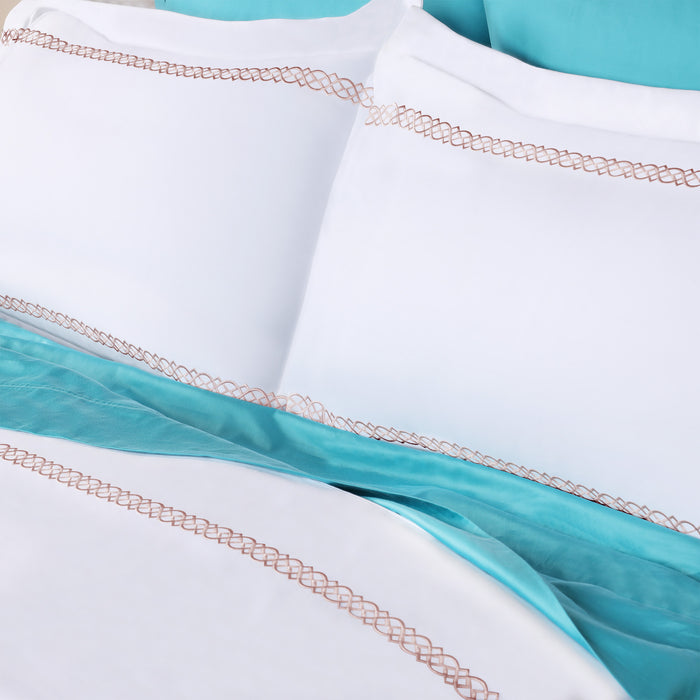 Egyptian Cotton 1000 Thread Count Embroidered Duvet Cover Set - White/Tan