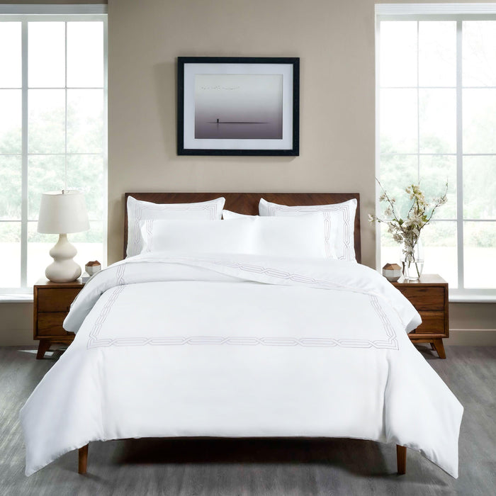 Egyptian Cotton 1200 Thread Count Embroidered Duvet Cover Set - White-White