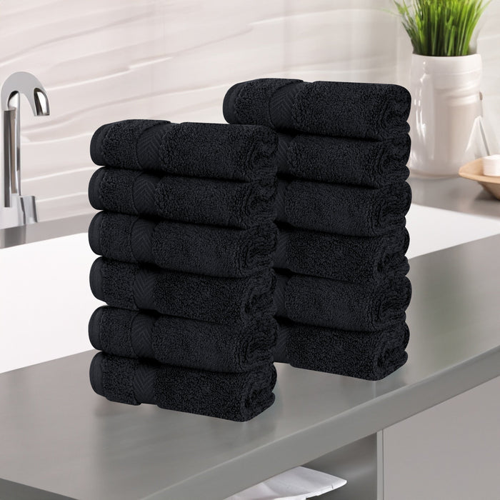 Zero Twist Cotton Ultra Soft Face Towel Washcloth Set of 12 - Black