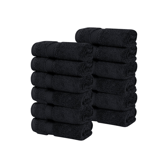 Zero Twist Cotton Ultra Soft Face Towel Washcloth Set of 12 - Black