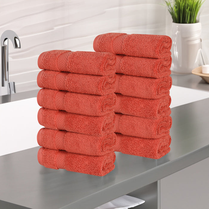 Zero Twist Cotton Ultra Soft Face Towel Washcloth Set of 12 - Brick Red