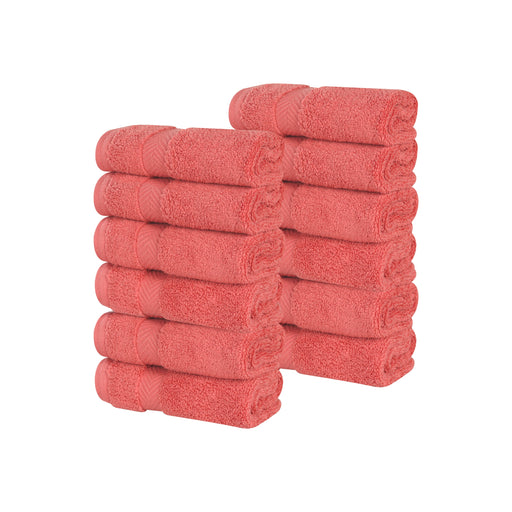 Zero Twist Cotton Ultra Soft Face Towel Washcloth Set of 12 - Coral
