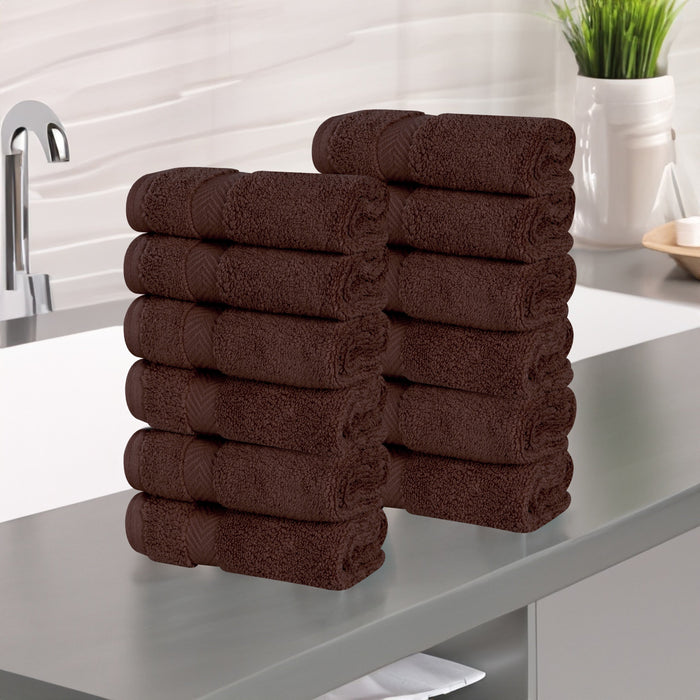 Zero Twist Cotton Ultra Soft Face Towel Washcloth Set of 12 - Espresso