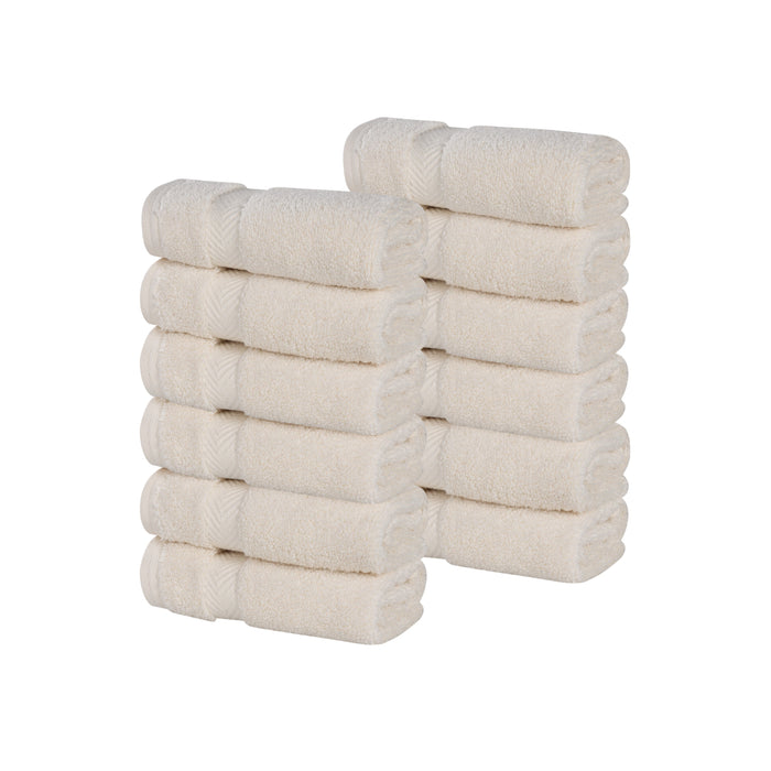 Zero Twist Cotton Ultra Soft Face Towel Washcloth Set of 12 - Ivory