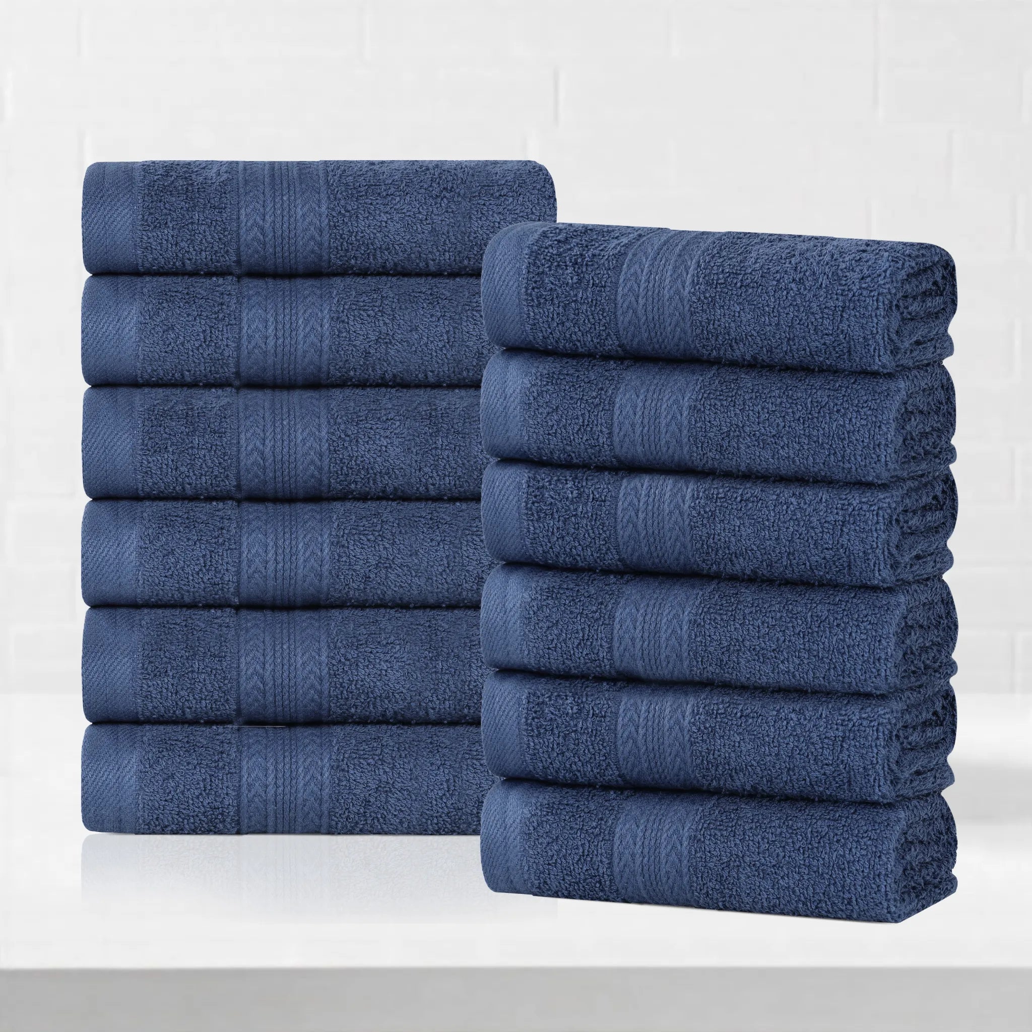 Cotton Eco-Friendly 12-Piece Solid Face Towel Set - Blue Nile Mills