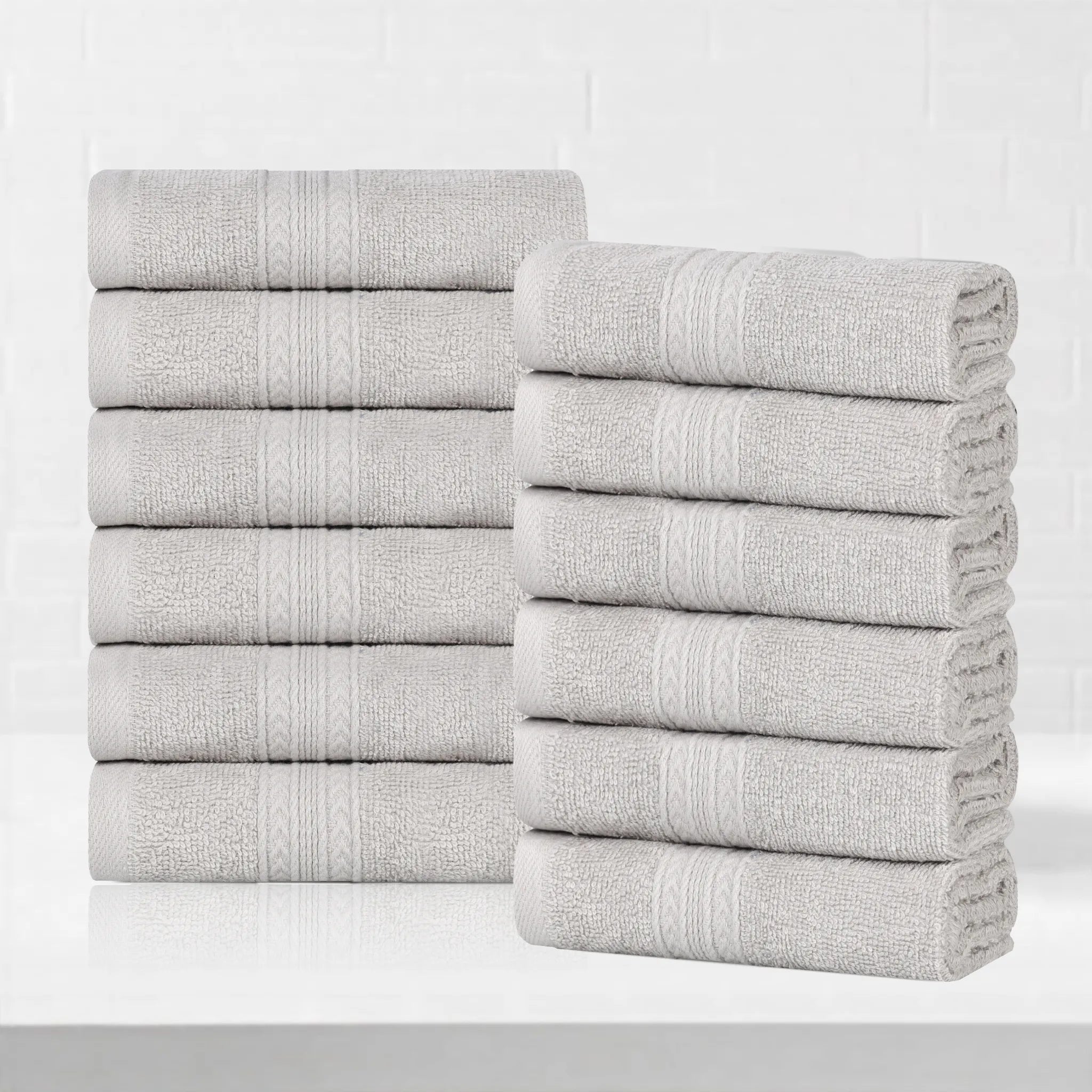 Cotton Eco-Friendly 12-Piece Solid Face Towel Set - Blue Nile Mills