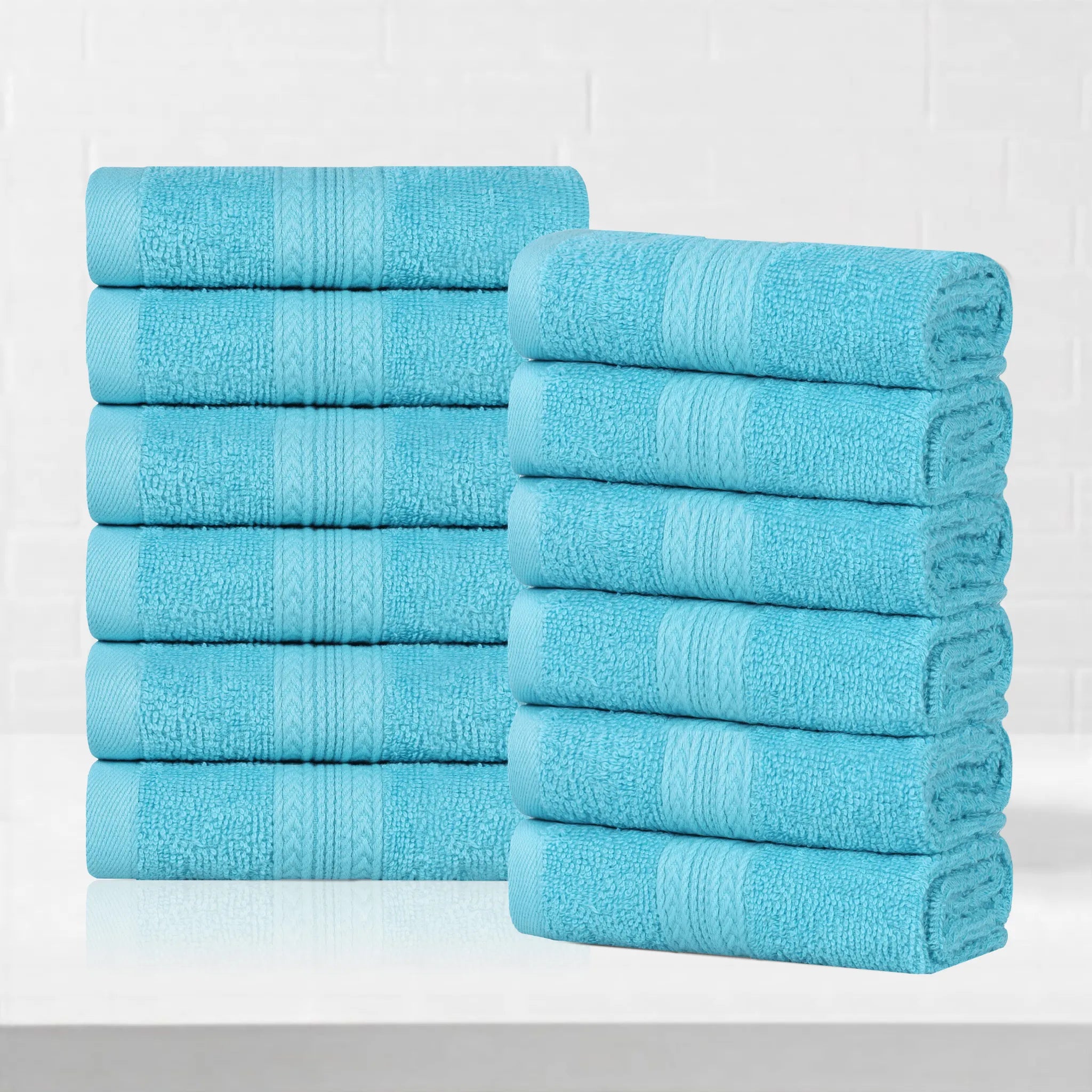 Cotton Eco-Friendly 12-Piece Solid Face Towel Set - Blue Nile Mills