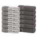 Lodie Cotton Plush Jacquard Solid and Two-Toned Face Towel Set of 12 - Charcoal/Silver