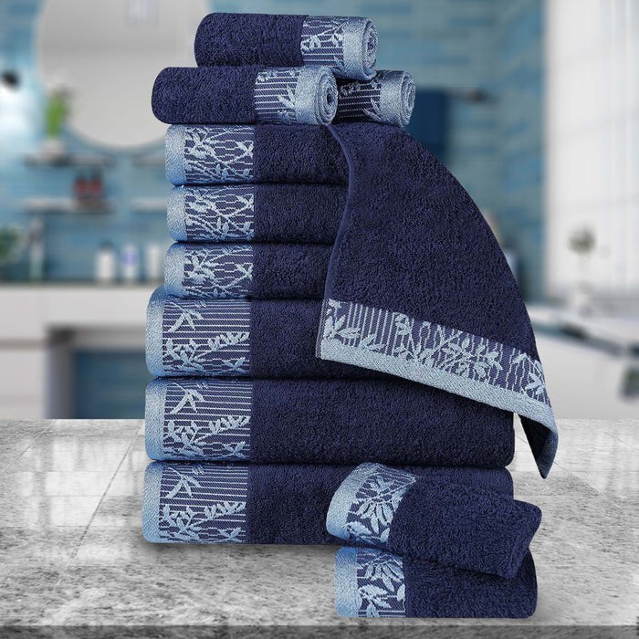 Wisteria Cotton 12 Piece Assorted Towel Set with Floral Bohemian Embroidered Jacquard Border