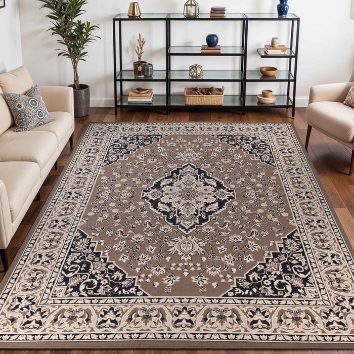 Glendale Traditional Oriental Floral Medallion Indoor Area Rug - Brown