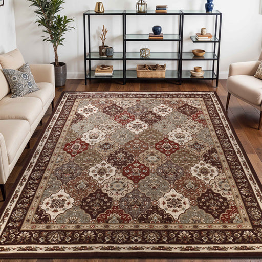 Palmyra Traditional Floral Medallion Indoor Area Rug or Runner Rug - Chocolate