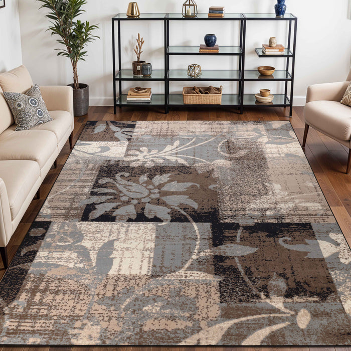 Pastiche Contemporary Floral Patchwork Indoor Area Rug or Runner Rug - Beige