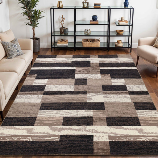 Rockwood Contemporary Geometric Patchwork Indoor Area Rug or Runner - Chocolate